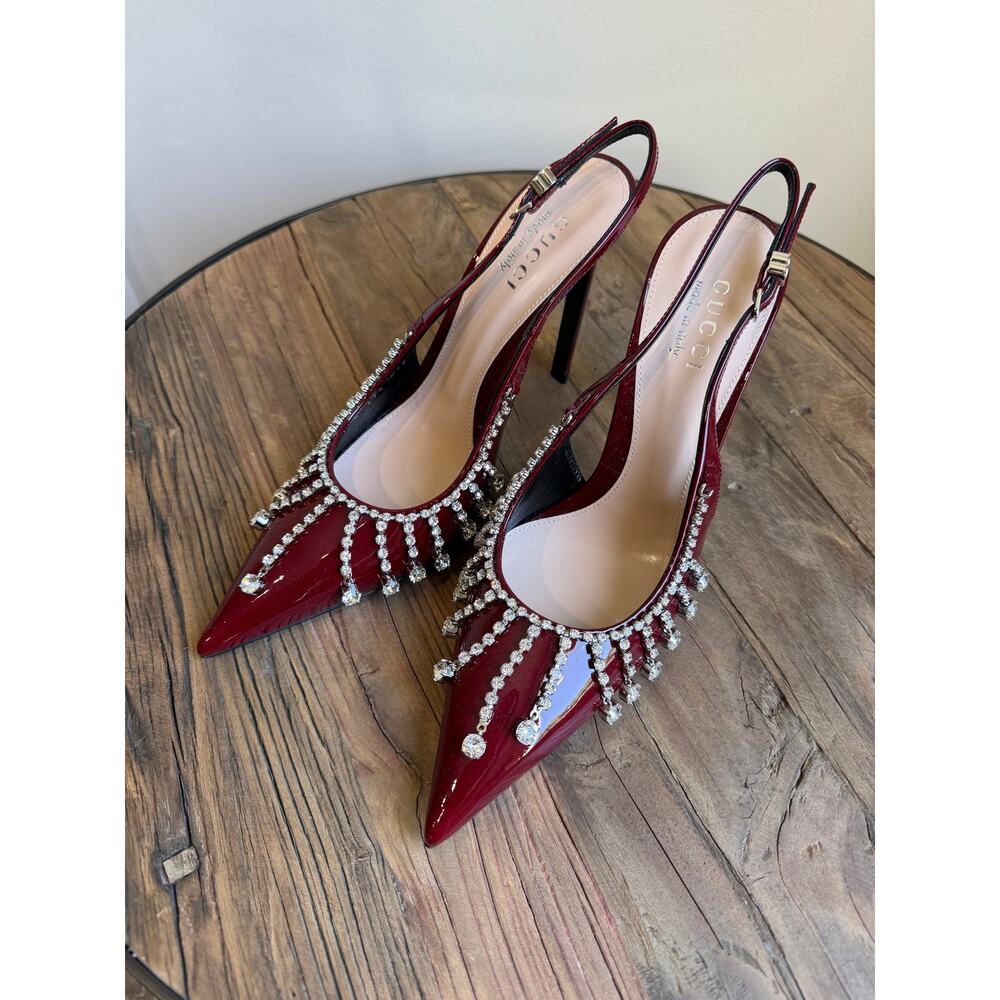 Gucci Guinevere Crystal Leather Slingback Stiletto Pumps NWT 37.5 - Picture 9 of 11